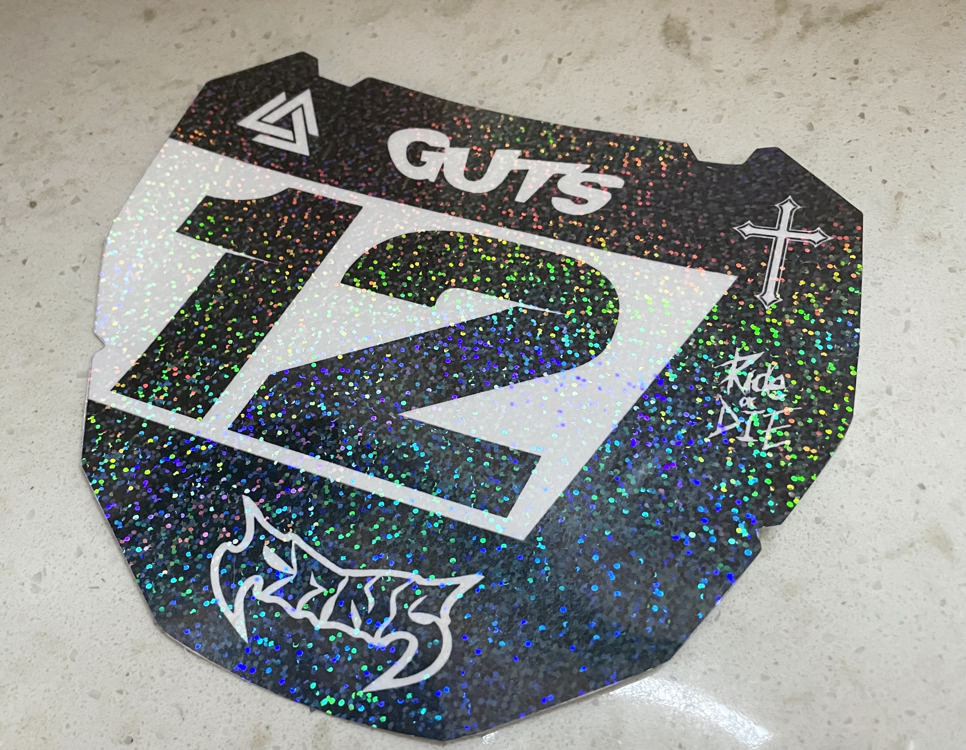 ODI number plate decal — rainbow holographic example